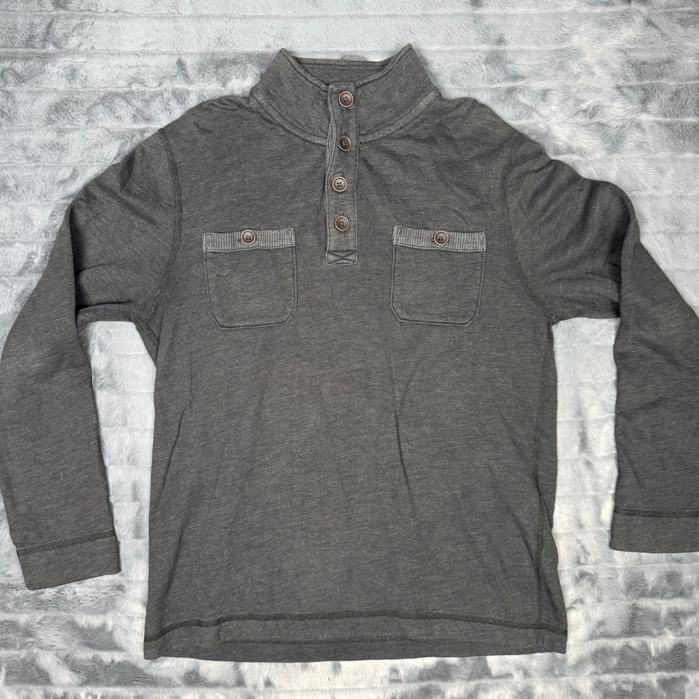 Lucky Brand Mens Charcoal Gray Henley Long Sleeve Mock Neck Shirt Medium 6660